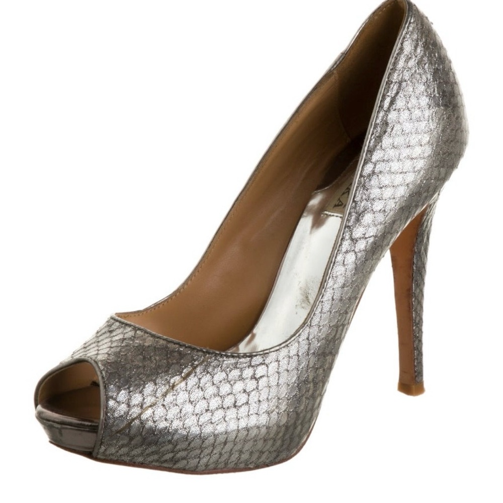 Badgley Mischka Metallic Silver Peep-Toe Heels